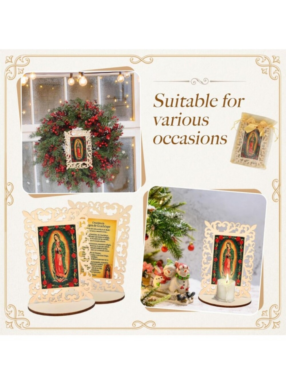 Our Lady of Guadalupe Wooden Statues Double-sided Virgen De Guadalupe Frame